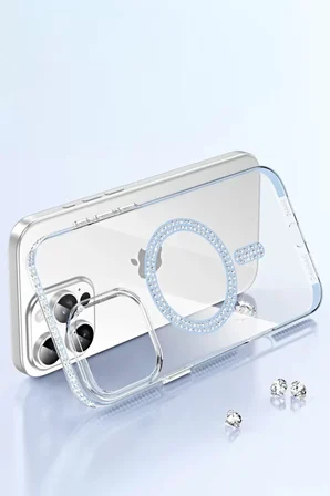 iPhone 14 Pro Max Move Taşlı Magsafe Kapak - Mavi