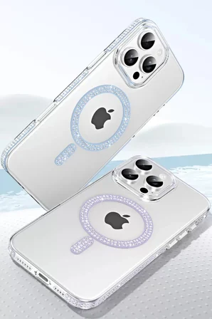 iPhone 14 Pro Max Move Taşlı Magsafe Kapak - Mavi