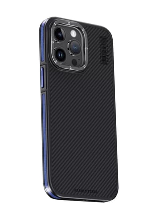iPhone 15 Pro Max Kılıf Aramid 600D Kevlar Karbon Fiber Magsafe Kapak - Lacivert