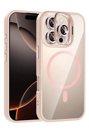 iPhone 16 Pro Remim Lensli Magsafe Standlı Kapak - Pembe