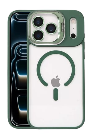 iPhone 17 Pro Max Remim Lensli Magsafe Standlı Kapak - Koyu Yeşil