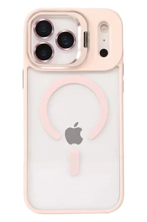 iPhone 17 Pro Max Remim Lensli Magsafe Standlı Kapak - Pembe