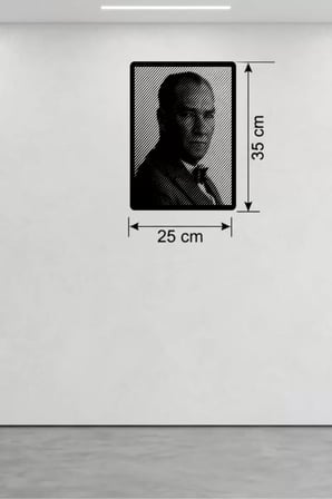 Atatürk Line Art Metal Görünümlü Ahşap Tablo - Modern Ofis ve Ev Dekoru