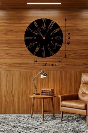 Otomobil Parçaları Tasarım Ahşap Duvar Saati - 40x40 cm Mekanik Saat