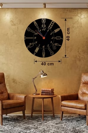 Otomobil Parçaları Tasarım Ahşap Duvar Saati - 40x40 cm Mekanik Saat