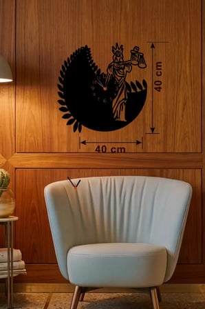 Adalet Tanrıçası Themis Tasarım Ahşap Duvar Saati - 40x40 cm Avukat Hediyesi