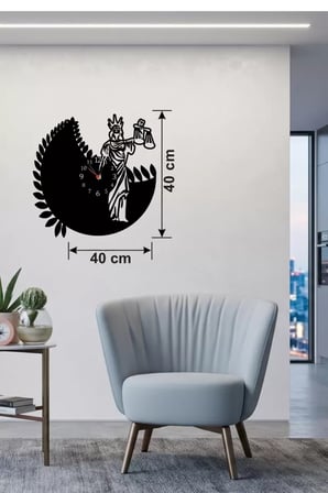 Adalet Tanrıçası Themis Tasarım Ahşap Duvar Saati - 40x40 cm Avukat Hediyesi