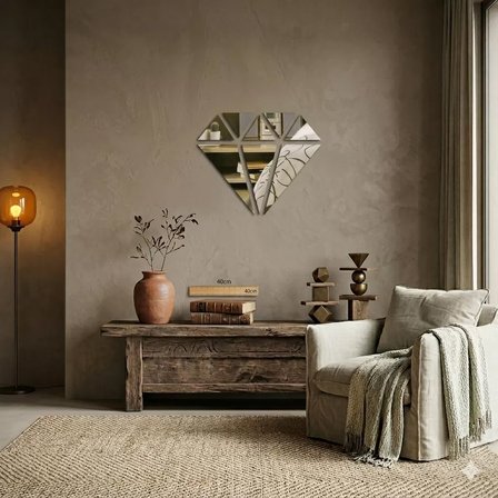 40x40 cm Elmas Formlu Kırılmaz Pleksi Ayna - Geometrik Duvar Dekoru