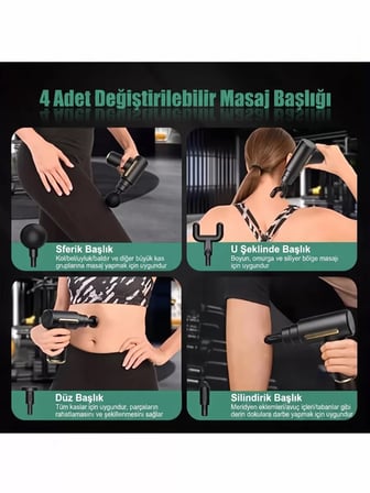 Profesyonel 6 Kademeli Şarjlı Masaj Tabancası - 4 Başlıklı Güçlü Masaj Aleti