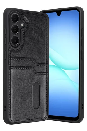 Galaxy A37 5G Sara Kartvizitli Deri Kılıf - Siyah