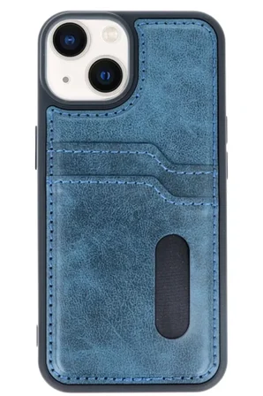 iPhone 15 Sara Kartvizitli Deri Kılıf - Lacivert
