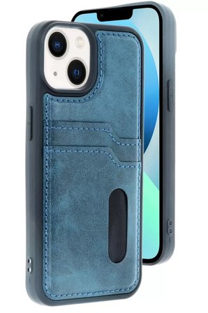 iPhone 15 Sara Kartvizitli Deri Kılıf - Lacivert