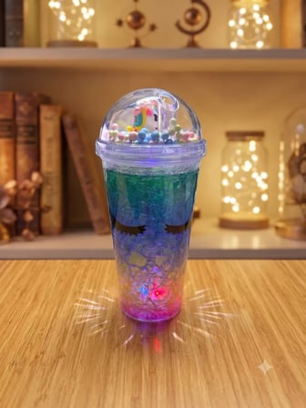 Işıklı Unicorn Tasarımlı RGB LED Pipetli Bardak - Renk Değiştiren Sihirli Kupa