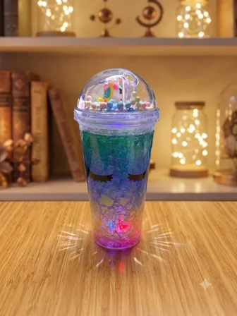 Işıklı Unicorn Tasarımlı RGB LED Pipetli Bardak - Renk Değiştiren Sihirli Kupa