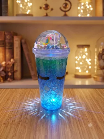 Işıklı Unicorn Tasarımlı RGB LED Pipetli Bardak - Renk Değiştiren Sihirli Kupa