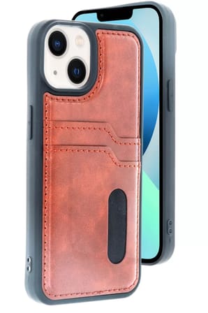 iPhone 15 Sara Kartvizitli Deri Kılıf - Taba