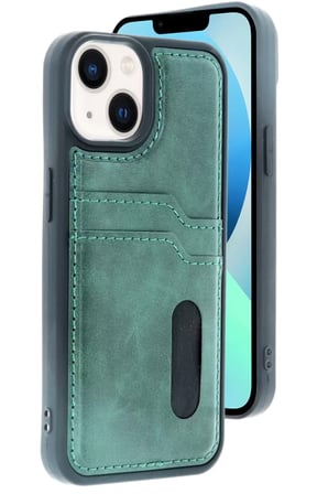 iPhone 15 Sara Kartvizitli Deri Kılıf - Yeşil