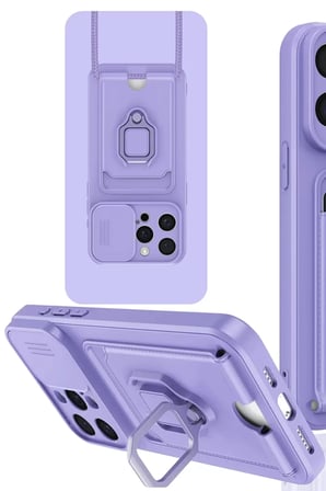 iPhone 15 Pro Kılıf Zuma Kartvizitli Yüzüklü Silikon - Lila