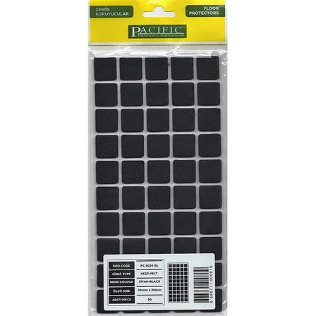 Pacific 6020 BL Yapışkanlı Keçe 20 mm X 20 mm Siyah