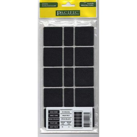 Pacific 6040 BL Yapışkanlı Keçe 40 mm X 40 mm Siyah