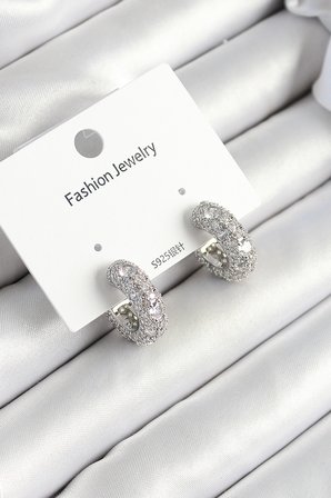 Pirinç Zirkon Taşlı Halka Model Gümüş Renk Kadın Küpe