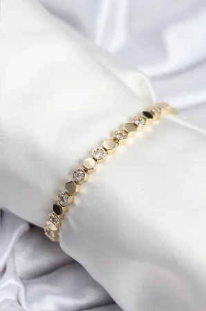Pirinç VIP Seri Gold Renk Petek Model Kadın Bileklik
