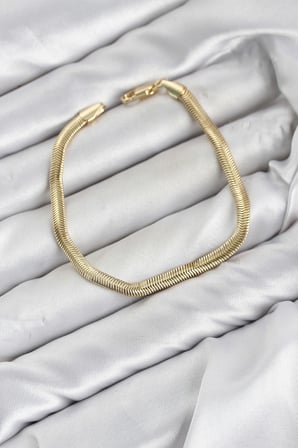 CM Yassı Yılan Zincir Model Gold Renk Pirinç Kadın Bileklik