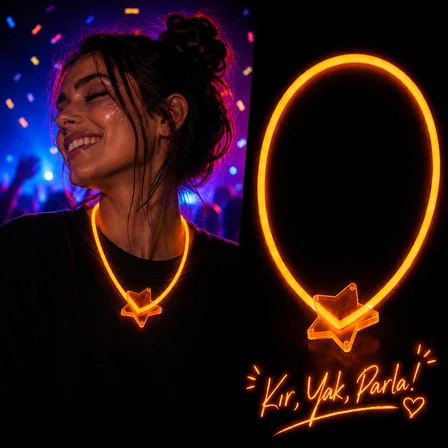 Fosforlu Yıldız Parti Kolyesi - Neon Işıklı Kolye Turuncu Renk