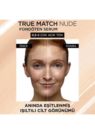 Paris Fondöten & Hyalüronik Asit İçeren True Match Nude No: 0.5-2 30ML Çok Açık Ton Very Light