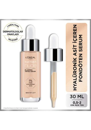 Paris Fondöten & Hyalüronik Asit İçeren True Match Nude No: 0.5-2 30ML Çok Açık Ton Very Light