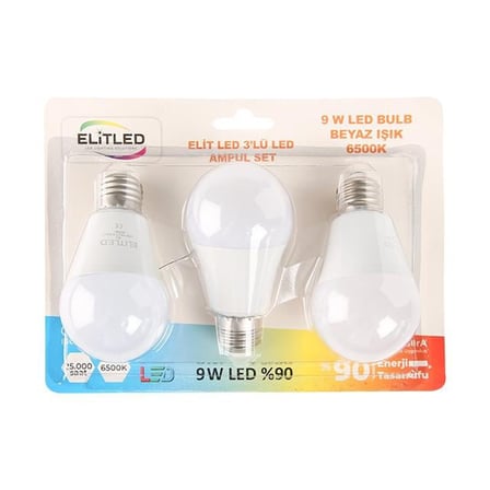 9W 3lü Beyaz Led Ampül