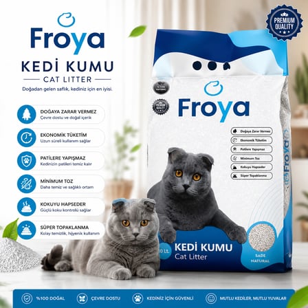 Froya Kokusuz Sade Kedi Kumu 10 Lt Orta Taneli Doğal Topaklanan Tozsuz Kedi Kumu