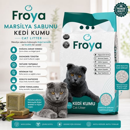 Froya Marsilya Sabunu Kokulu Kedi Kumu 10 Lt Orta Taneli Topaklanan Tozsuz Kedi Kumu