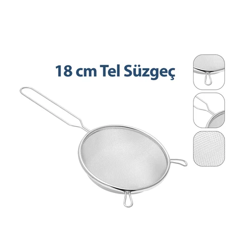 Tel Süzgeç 18 cm Metal Saplı Kulaklı