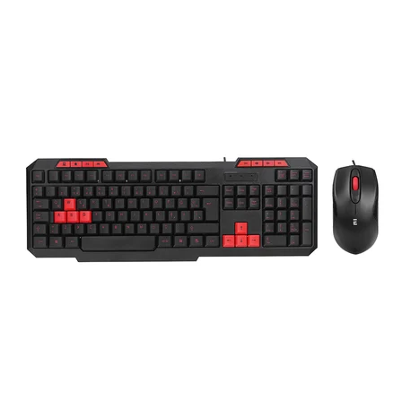 USB Kablolu Klavye Mouse Set - Kırmızı Tuşlu Q Klavye 1600 DPI