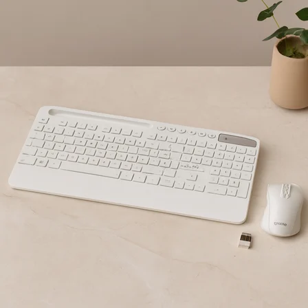 Kablosuz Klavye Mouse Seti - Tablet/Telefon Standlı - Beyaz - Q Klavye