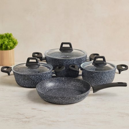 7 Parça Granit Tencere ve Tava Seti (20-24cm Derin, 27cm Cam Kapak, 26cm Tava)