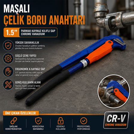 1.5" Maşalı Çelik Boru Anahtarı (CR-V)