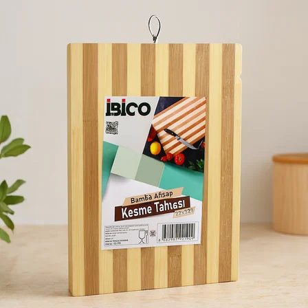 bambu kesme tahtası 22x32x1.3 cm metal kulplu