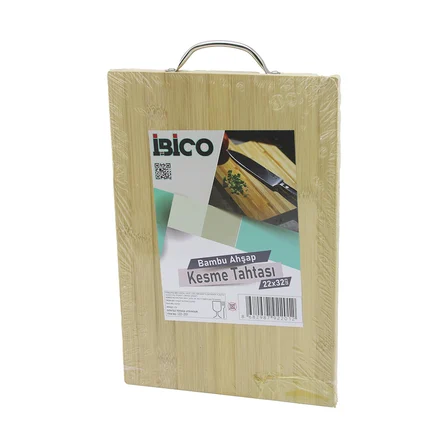 bambu ahşap kesme tahtası 22x32x1.7 cm (metal kulplu)
