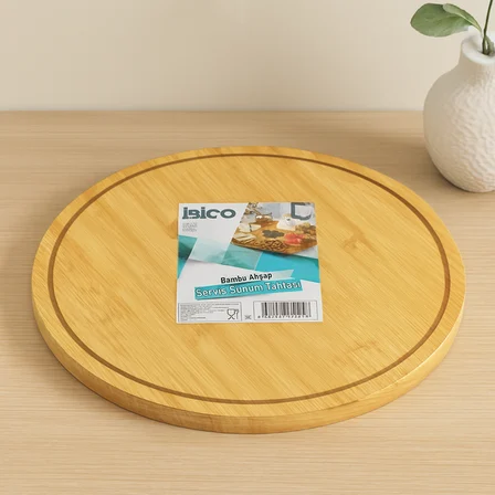 yuvarlak 29.7 cm bambu döner sunum tepsisi (360°)
