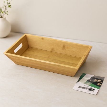 Bambu Dikdörtgen Sunum Tepsisi 16x30x4.5 cm (Çift Kulplu)