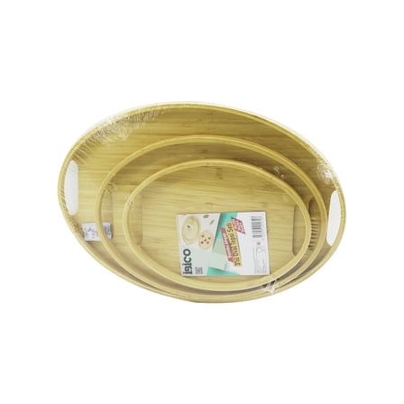 Oval Bambu Ahşap Tepsi Seti 3Lü (20X29, 26X36, 31X45 Cm)