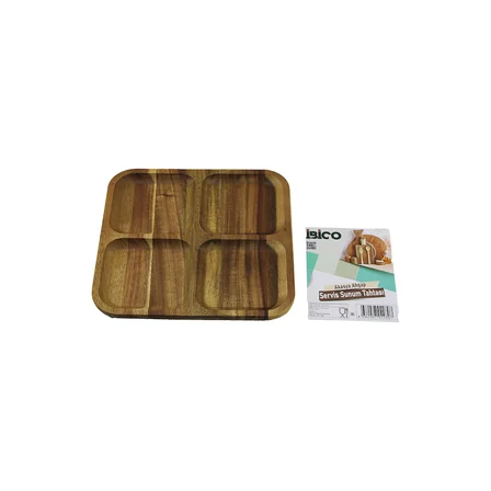 Akasya Ahşap 4 Bölmeli Kare Servis Tepsisi 20x20x1.4 cm