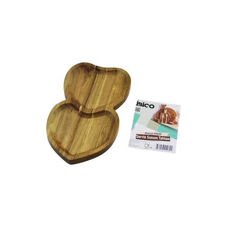 Akasya Kalpli 2 Bölmeli Ahşap Servis Tepsisi 25x14x1.4 cm