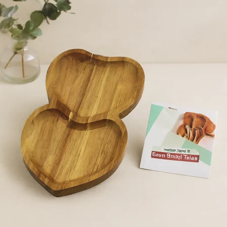 Akasya Kalpli 2 Bölmeli Ahşap Servis Tepsisi 25x14x1.4 cm