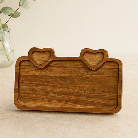 Akasya Ahşap Servis Tepsisi 25x14 cm (Kulplu, Kalp Bölmeli)
