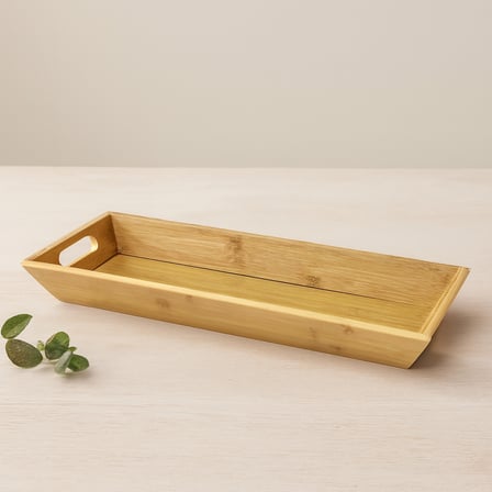 Bambu Ahşap Sunum Tepsisi 16X40X4 Cm Çift Kulplu