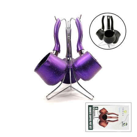 Granit Çelik Cezve Seti 4lü (230/280/380 ml) Metal Standlı