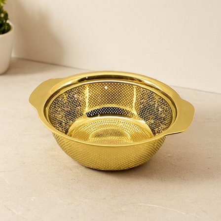 Paslanmaz Süzgeç 23 cm - Sepetli Gold Tutma Kulplu